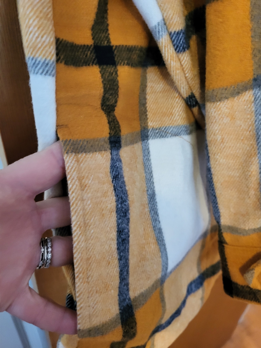 Mountain-Labeled Plaid Shacket in Mustard & Cream - Picture 3 of 5